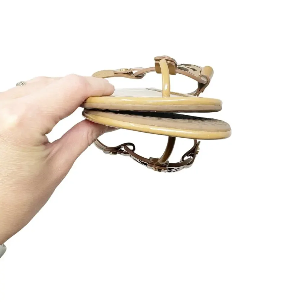 Tory Burch Miller Sandal Tan Patent Leather Logo Medallion Thong Flat Size 11